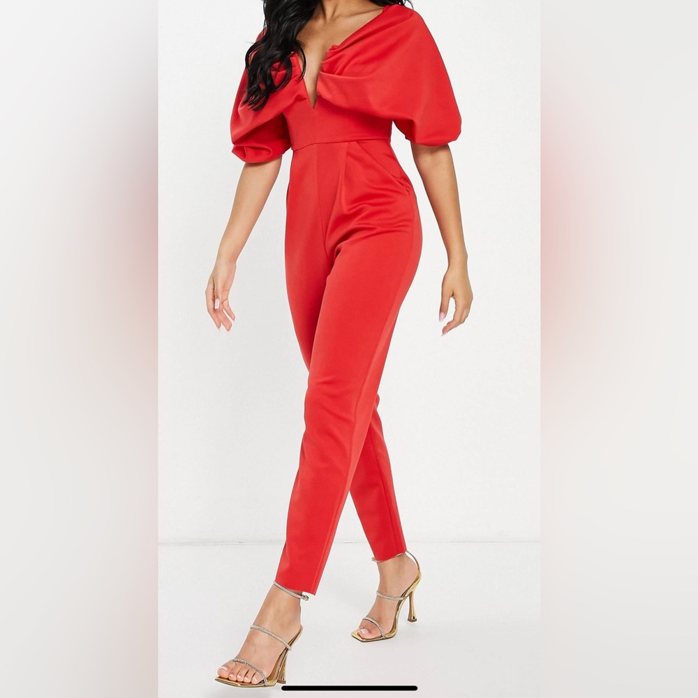NWT ASOS scuba-off-the-shoulder v-bar slim jumpsuit